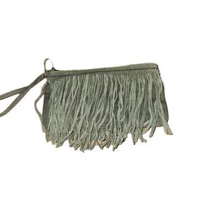 American Eagle Purse Small Wristlet Boho‎ Fringe Suede On Canvas Light NEW